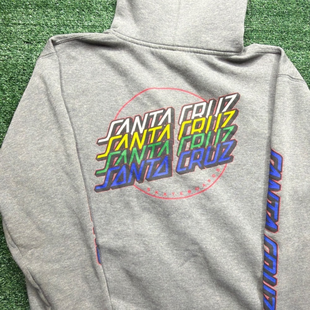 Santa Cruz Skateboards Zip Up Hoodie Mens Large Grey Rainbow Logo Streetwear